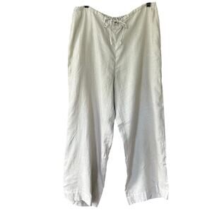Bass 100% Linen Pants Womens XL Beige Wide Leg Cropped Boho Lagenlook Minimalist